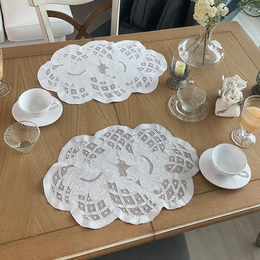[6월상반기결산SALE] 블랑슈아 라비 플로럴 면 레이스 테이블 식탁 플레이스 매트(3컬러) 50x35
