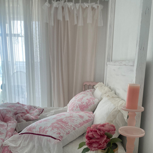 [신상특가]블랑슈아 줄리아 화이트 코튼 리본 쉬폰 망사 핑크 인테리어 침실 거실 장커튼 1P (130X235)
