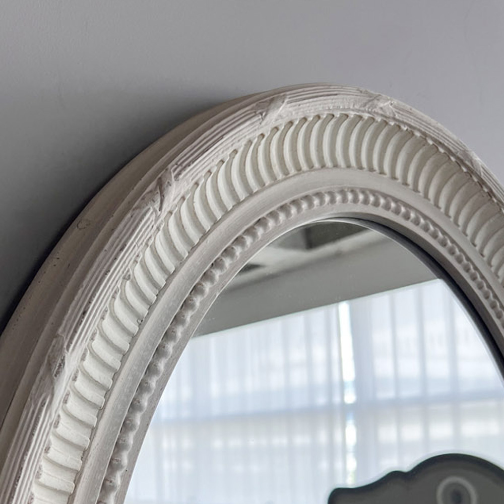 꼬떼따블 이네스 원형 스톤그레이 엔틱 화이트 프렌치 화장대 인테리어 벽거울 (66x66)