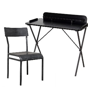 [전시아울렛/한정수량1세트]꼬떼따블 24243 보스 블랙 모던 프렌치 책상 데스크 + 인더스 22329 블랙 철제 의자 (책상1p+의자1p)